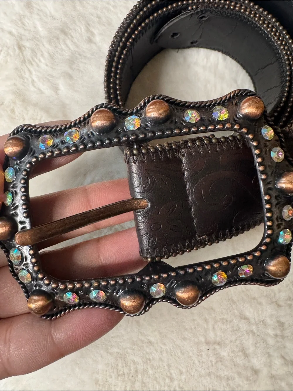 Western Embossed Rhinestone Faux Leather Belt Size 14P